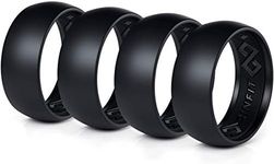 Rinfit Silicone Rings for Men - Mens Silicone Wedding Bands - Step Edge, Flexible Rubber Wedding Rings for Men - Durable Rubber Rings Men for Sports, Workout & Exercise - Black - Size 8-4 Pack