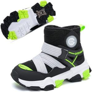 Kids Snow Boots with Foldable Ice Spikes Waterproof Ankle Shoe Fleece Lined