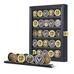 Jinchuan Military Challenge Coin Display Case Lockable Cabinet Rack Holder Shadow Box with Removable 2 Grooves Shelves and Anti Fade Acrylic Glass Door for Casino Poker Chips Collectibles Black