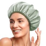 Shower Cap for Women Waterproof - Reusable Shower Cap Gifts for Women Waterproof Hair Shower Caps for Long Hair Non-Slip Shower Cap One Size Green