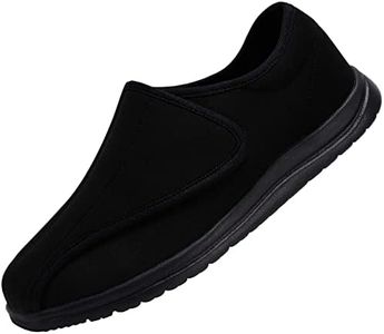 YURUMA Men Wide Walking Shoes Adjustable Velcr Elderly Diabetic Edema Swollen Feet Outdoor Lightweight Anti Slip Sneaker Sole, Black, 7 Wide
