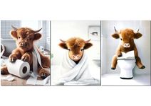 Hwetui Highland Cow Canvas Wall Art Posters Funny Kids Bathroom Decor Rustic Farmhouse Brown Cattle Painting Prints Cute Animal Pictures Home Country Decorations 8''x10'' Set of 3 Unframed
