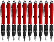 10 Stylus Grip Ballpoint iPens Pack - Rubber Grip, Black Ink - Red