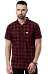 Majestic Man Cotton Checkered Half Sleeve Casual Shirt (XXX-Large,Bright Maroon)