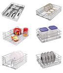 Jebel Set of 6 Modular Kitchen Basket Stainless Steel Wire Kitchen Baskets Pull Out Drawers, Shelves Cabinet, Rack Basket Tray for Multipurpose Utensils Container Shelf Organiser (17 Inch)