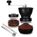 PARACITY Manual Coffee Bean Grinder, Hand Coffee Mill with 2 Glass Jars Ceramic Burr Stainless Steel Handle for Aeropress, Drip Coffee, Espresso, French Press, Turkish Brew