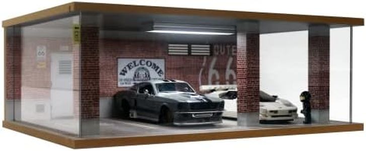 1/24 Scale Die-cast Car Garage Display Case with Clear Acrylic Cover and LED Lighting for 3 Parking Space (Route 66)