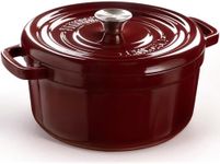 Overmont Enameled Cast Iron Dutch Oven - 5QT Pot with Lid Cookbook & Cotton Potholders - Heavy-Duty Cookware for Braising, Stews, Roasting, Bread Baking burgundy