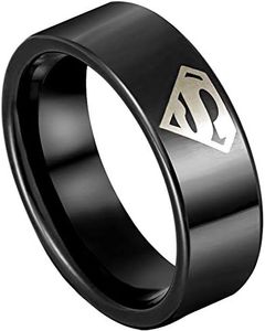 Superman Ring Titanium 4 Colors Mens Unisex Superhero Size 6-12 (Black, 6), Titanium,Tungsten