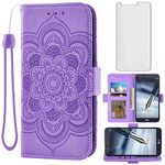 Asuwish Compatible with LG Stylo 3 Stylo3 Plus Wallet Case and Tempered Glass Screen Protector Flip Card Holder Cell Phone Cover for LGstylo3 Style 03 3+ Stylus 3Plus LS777 LGL84VL L84VL Women Purple