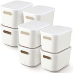 Tuanse 8 Pieces Plastic Storage Bins with Lids White Storage Box with Handle Stackable Containers with Lids for Organizing White Bins Small Storage Basket with Lid for Table (7.3 x 10.2 x 6.5 Inches)