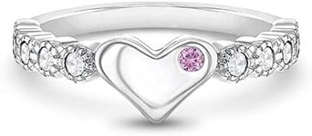 925 Sterling Silver Clear & Pink Cubic Zirconia Heart Ring Band for Little Girls Size 4 - Beautiful CZ Hear Shaped Rings For Little Girls - Pink and Clear Rings for Girls Birthday Gift