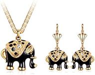 Barzel 18K Gold Plated Elephant Necklace & Earrings Set - Made In Brazil (20 Inches, Black)