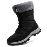 Topwolve Snow Boots Men's Waterproof Winter Boots Outdoor Warm Fur Lined Mid Calf Walking Boots,Black,8.5 UK