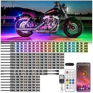 18Pcs RGB+IC Chasing Motorcycle LED Lights with APP/RF Remote, Dreamcolor Motorcycle LED Underglow Kit with Brake Turn Signal, 12V Waterproof Neon Strip Lights Kit for Harley Kawasaki ATV Golf Cart