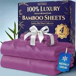 DECOLURE 100% Organic Bamboo Viscose Sheets Queen Size 4 pcs - Ultra Soft & Luxuriously Cooling, 16" Deep Pocket, Double Stitching, Perfect for Hot Sleepers - Luxury Queen Bed Sheets Set (Purple)