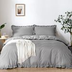 Tokokimo Grey Single Duvet Cover Set 2pcs Ruffle Design Bedding Sets Soft Microfiber Grey Frills Single Duvet Cover with Zip Closure Easy Care Single 135x200cm (Grey, Ruffle)