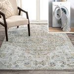 JONATHAN Y WSH320A-8 Shaemus Bohemian Medallion Low-Pile Machine-Washable Area Rug, Bohemian, Classic, Coastal, Traditional for Living Room, Dining Room, Bedroom, Kitchen, Cream/Brown/Green, 8 X 10