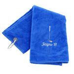 Personalised Embroidered Golf Towel with Any Name Any Font Luxury Velour 50cm x 40cm Custom Embroidered Golf Towel with Carabiner Clip Gift- Golf Gifts for men and women (Royal Blue)