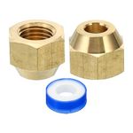 PATIKIL 1/4" Brass Flare Nut, 2pcs SAE 45 Degree Copper Flared Tube Fitting Brass Pipe Fitting for Air Conditioner Water Gas Line, Glossy