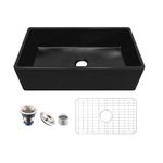 MEJE Ceramic Single Bowl Farm Sink, Apron Front Kitchen Sinks, Matte Black Color,33"x20" Black Farmhouse Kitchen Sink