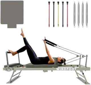 WINDFOOT Pilates Reformer Workout Machine, Up to 300LBs Weight Capacity, Pilates Exercise Machine with Jump Board, 4X22lbs Springs and 5 Resistance Cords (Yellow-15lb, Blue-20lb, Red-26lb)