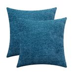 CaliTime Pack of 2 Cozy Throw Pillow Covers Cases for Couch Sofa Home Decoration Solid Dyed Soft Chenille 16 X 16 Inches Ocean Blue