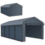 Outsunny 12' x 20' x 8.5' Heavy Duty Metal Carport,Waterproof Car Shelter Garage Canopy with Galvanized Metal Roof and Removable Sidewalls for Cars,Boats,Trucks,Tractors,Dark Grey