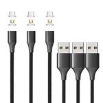 Netdot Gen10 3 in 1 Nylon Braided Magnetic Fast Charging Cable with Side Led Compatible with Micro USB & USB-C Smartphones and I-Product(3.3Ft/3 Pack Black)