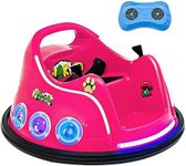 COSTWAY Kids Bumper Car, 12V Electric Ride on Waltzer Cars with Remote Control, 360 Degree Spin, Flashing LED Lights, Built-in Music & Wireless Connection, Battery Powered Ride on Vehicle Toy (Pink)