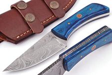 Grace Knives Handmade Damascus Steel Hunting Knife 7.5 Inches with Leather Sheath G-5050 (Blue Wood)