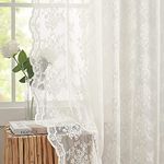 YJ YANJUN Beige Net Curtains 54 drop Sheer Lace Curtains for Bedroom Heavy Short Window Curtains Rod Pocket Set of 2 52 W x 54 L Inch(132cm x 137cm),Light Beige