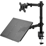 LIRAMARK Monitor Stand with Laptop Tray| 9 kg Weight Capacity Per Arm | Single Monitor Desk Mount with Additional Arm and Laptop Tray | Height Adjustable Monitor Stand with Laptop Plate