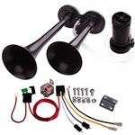 FARBIN Loud Train Horn for Car 12V 150db Super Loud Air Horn Dual Trumpet Truck Horn with Compressor and Button (Black double tube air horn + Button, 12V)