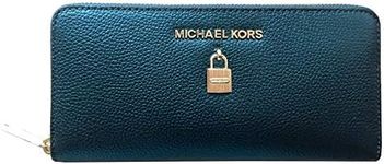 Michael Kors Giftable Jet Set Adele Zip Around Leather Wallets (Deep Teal/Gold), Deep Teal/Gold