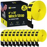 DC Cargo Winch Straps, 4" x30' Flatbed Trailer Strap Tie-Downs w/Flat Hooks (Pack of 10) 5,500LB WLL - Heavy Duty Tie Down Cargo Control Ratchet Truck Straps for Trucks, Flatbeds, and Trailer