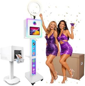 Dual-use Photo Booth Machine for iPad & Camera, Custom Logo, APP Controlled RGB Music Sync Light Box with Heavy Duty Metal Printer Stand for DNP DS620 RX1HS QW410 HiTi P525L, Selfie Station Kit