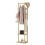 unho Bamboo Clothing Rack, Corner Coat Rack Stand Hall Trees Free Standing Clothes Hanging Rail Garment Rack with 2 Shelves 3 Hanger Hooks and Pants Hanger for Entryway Bedroom Living Room