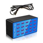 Dobestyou 20-Port Blue Charger 100W/20A can Support Charging of 20 Digital Products at The Same time, Suitable for Digital Products Carrying USB Cables Such as Phones, Computers, Cameras, etc.