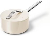 Caraway Nonstick Ceramic Sauce Pan with Lid (1.75 qt) - Non Toxic, PTFE & PFOA Free - Oven Safe & Compatible with All Stovetops (Gas, Electric & Induction) - Cream