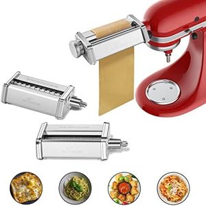 Pasta Attachment for KitchenAid Stand Mixer Included Pasta Sheet Roller, Spaghetti Cutter and Fettuccine Cutter Pasta Maker Stainless Steel Accessories 3Pcs by Gvode