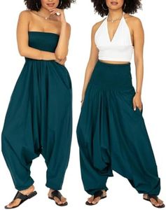 likemary Jumpsuits for Women - Convertible Rompers into Harem Pants - One Size Cotton Jumpers - Maxi Length Outfit & Pockets - Comfortable Strapless Teal Blue Jumpsuit