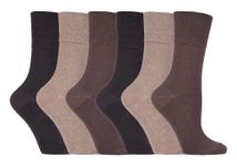 IOMI Footnurse - Ladies 6 Pair Multipack Non Elastic Diabetic Socks with Gentle Grip Wide Top 4-8 (4-8, Brown)