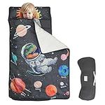 DUDUGWA Nap Mat, Toddler Sleeping Bag, Removable Pillow, Blanket and Mat 3 in 1 Toddler Nap Mat, Lightweight and Breathable, Nap Mat for Preschool, Daycare, Home, Travel, Camping, Black Dinosaur