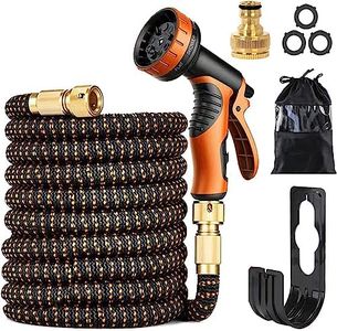 Expandable Garden Hose with 10 Modes Water Spray Gun,3/4"&1/2" Solid Brass Connectors, Durable 3450D Weave, Garden Hose Reel,No-Kink Flexible Magic Water Pipe(50Ft/15m)
