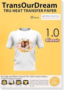 TransOurDream Heat Transfer Paper for T Shirts (20 Sheets, 8.5x11") Printable Heat Transfer Vinyl for Inkjet Printer Iron on Transfers for Light & White Fabrics (Trans-1)