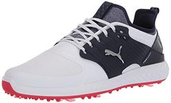 PUMA GOLF Men's Ignite Pwradapt Caged Disc Golf Shoe, Puma White-Puma Silver-Peacoat, 10.5 UK