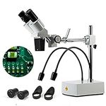 Swift S41-20 Professional Dissecting Binocular Stereo Microscope, WF10x WF20x Eyepieces, 10X 20X Magnification, 1X Objective, LED Lighting, Boom-Arm Stand