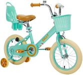 RULLY Retro 16 Inch Kids Bike for 4 5 6 7 Years Girls & Boys with Training Wheels & Basket, Kids Bicycle with Doll Seat, Green