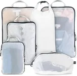 Large Packing Cube Set with See Through Mesh- Compression Packing Cubes Travel Organizers (White)